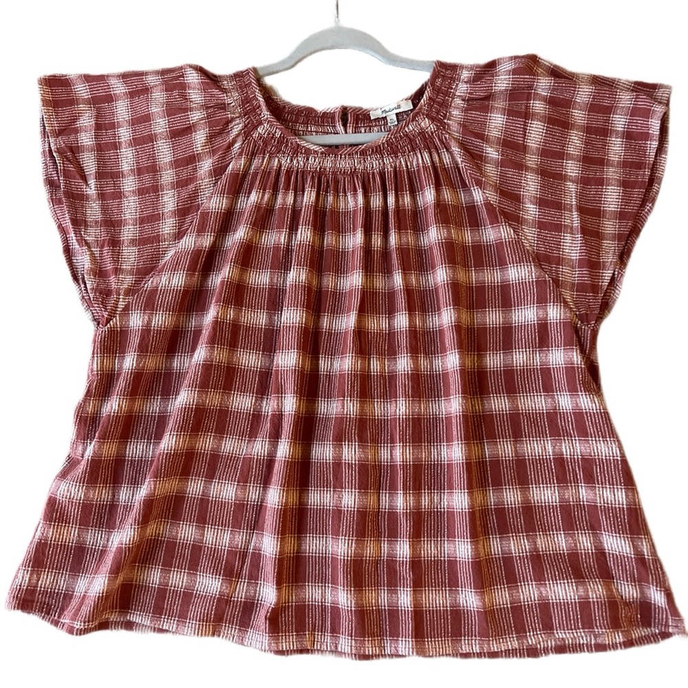 Madewell Plaid Gauze Flutter Sleeve
Blouse Top, Size XL